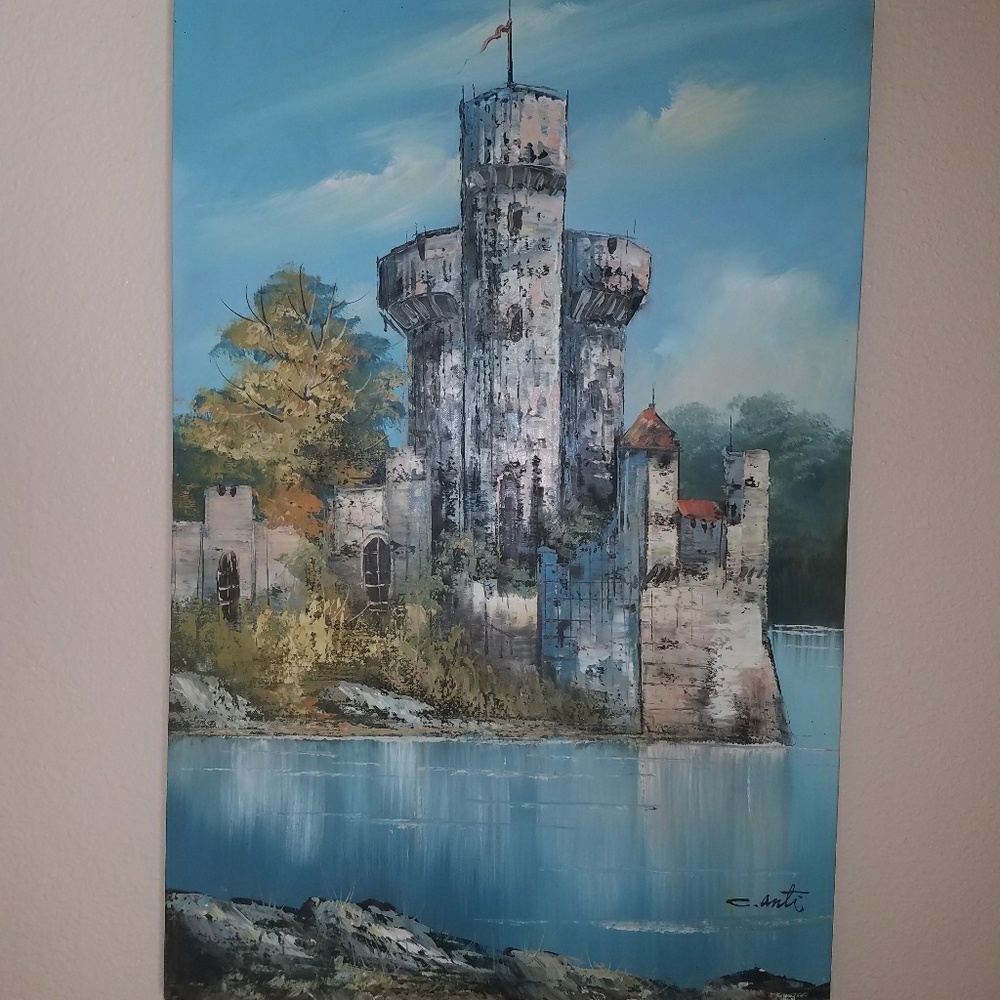 Antique fine art Castle oil painting